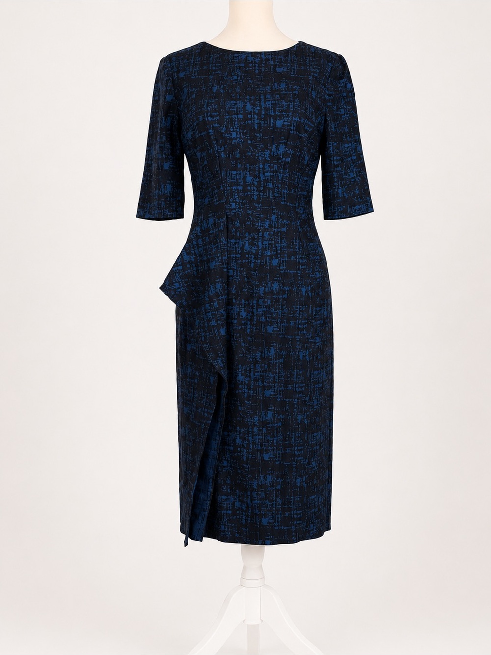Anne Klein Black Raven Blue Jacquard Tailored Midi Sheath Dress - Size 2